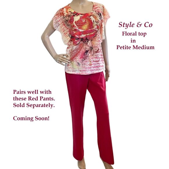 Style and Co Floral Top with Decorative Gems and Lace for Women Size PM Blouse - Picture 14 of 14